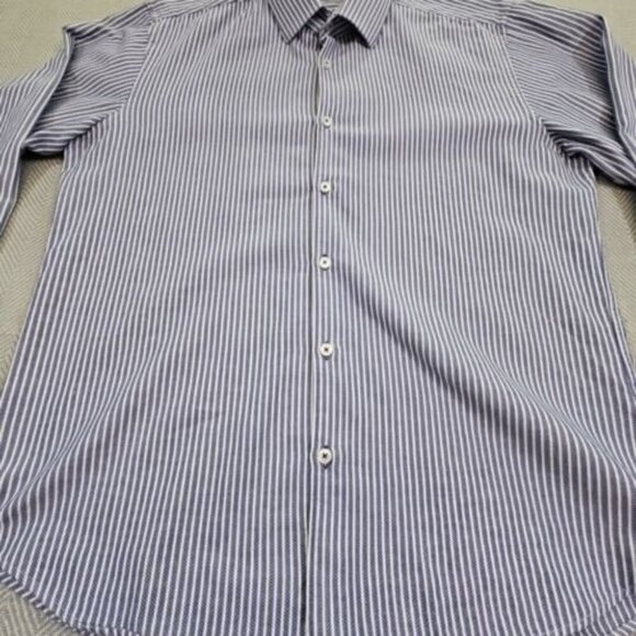 Jared Lang After Hours Shirt Men's XL Blue Cotton Herringbone Slim Fit Button-Up - Picture 12 of 16